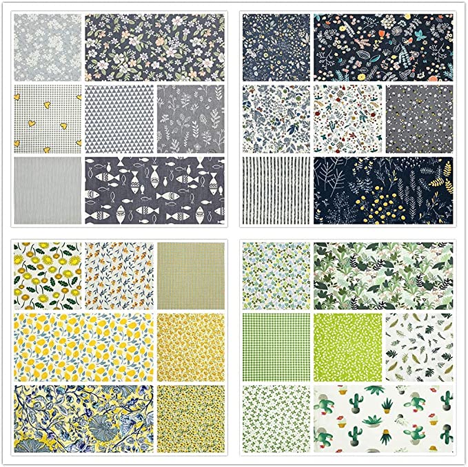 12 x 12 inches Print Cotton Precut Craft Fabric Bundle Squares for